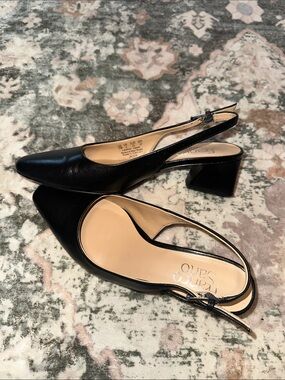 Leather Slingback Square Toe Kitten Heels